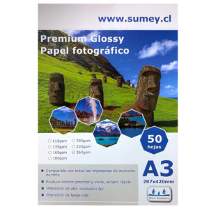 Papel Fotográfico Glossy 1 Cara A3 x50H